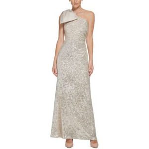 Ediza J Sequin One Shoulder Gown, Champagne, Size 2, Formal Dress